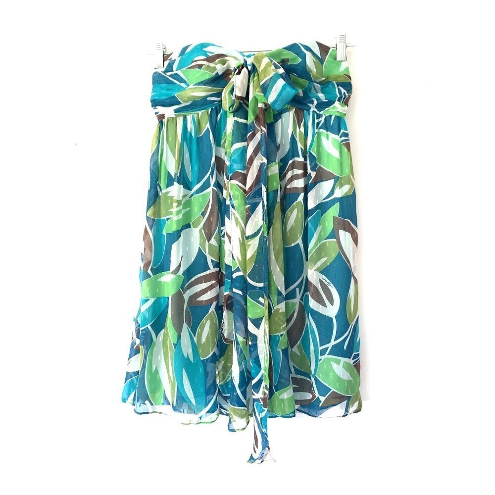 Milly Size 6 Silk Green & Blue Print Strapless Halter MiniDress